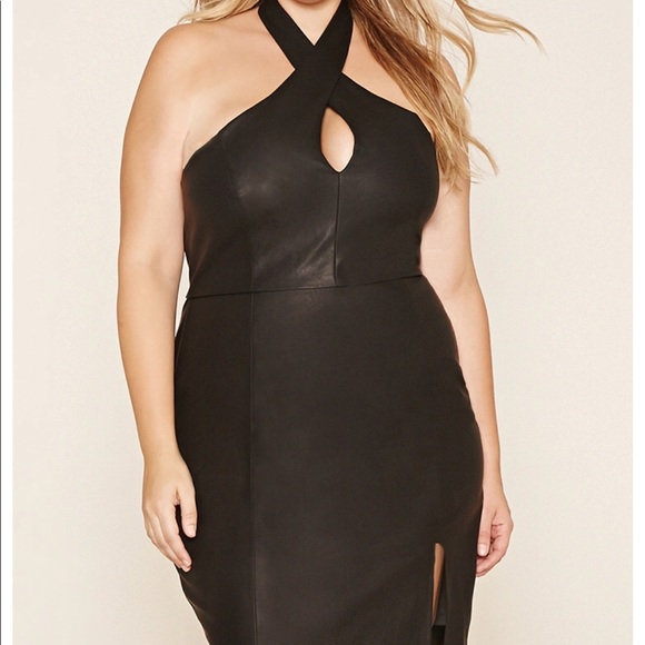 🖤Bailey Black Vegan Leather Halter Neck Dress NWT - Picture 2 of 12